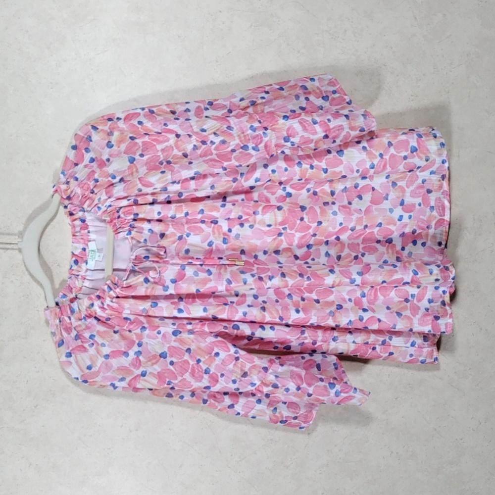 H184 Jade Melody Tam pink, blue & yellow watercolor floral blouse M